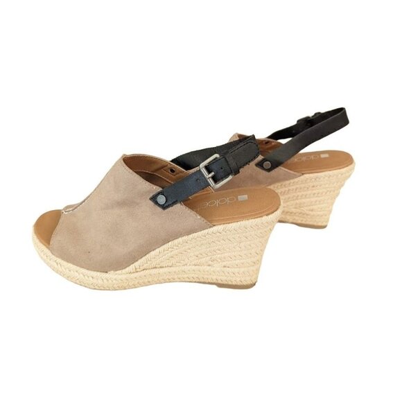 Dolcetta Taupe/Black Peep Toe Sling Back Espadrille Wedge Women's Size 8 - Picture 2 of 7